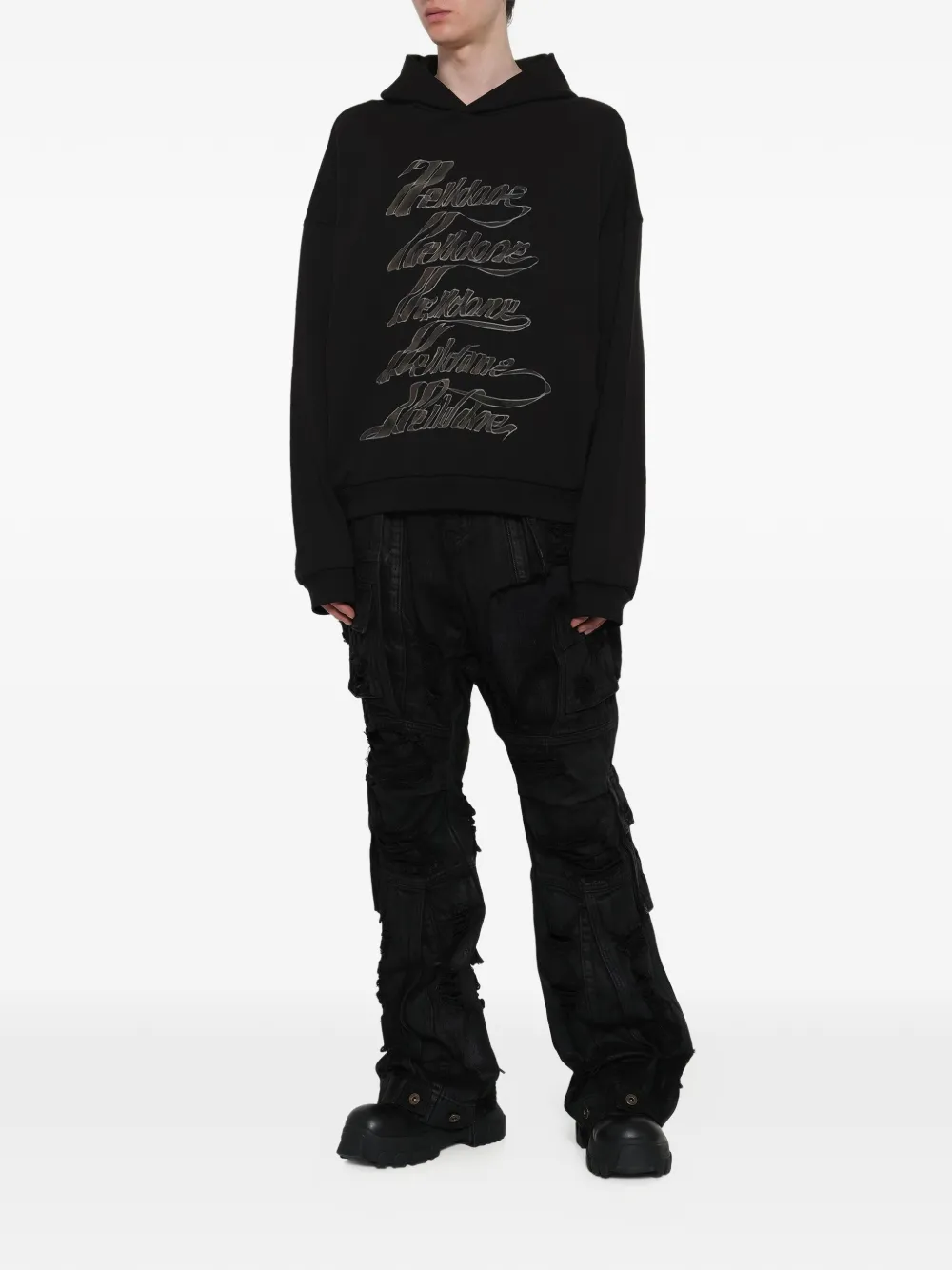 We11done Hoodie met logo van lint Zwart