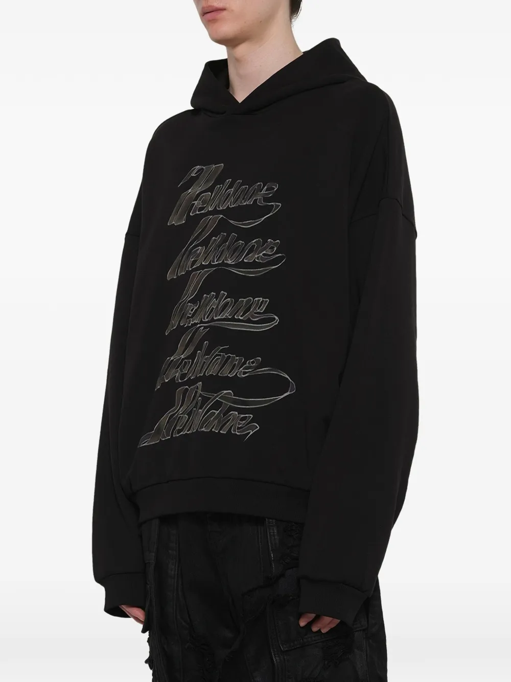 We11done Hoodie met logo van lint Zwart
