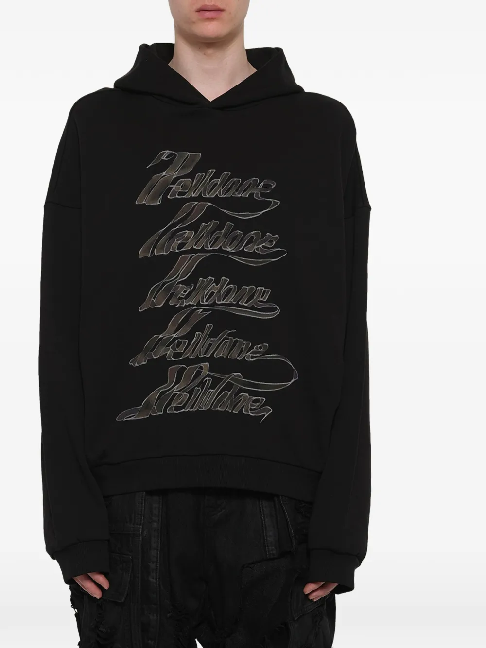 We11done Hoodie met logo van lint Zwart
