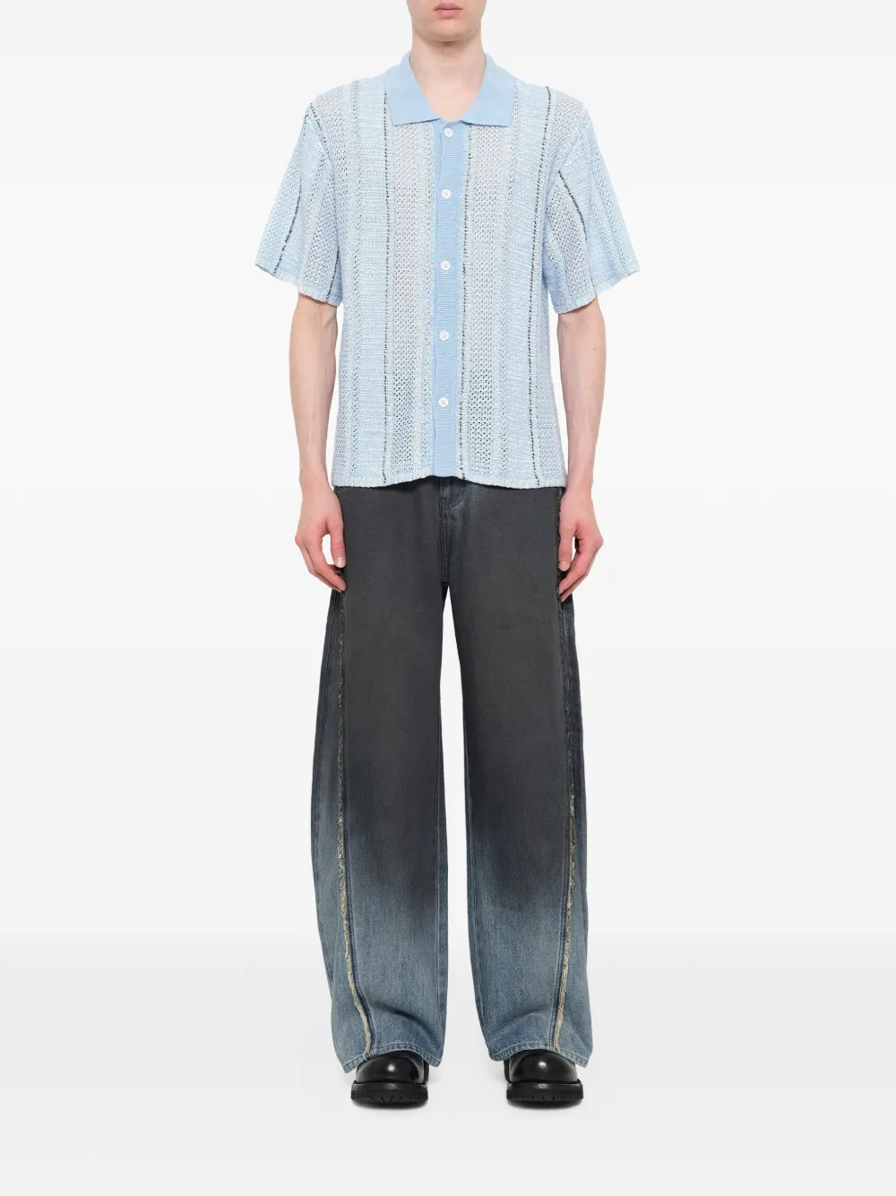 Feng Chen Wang Gebreid overhemd Blauw
