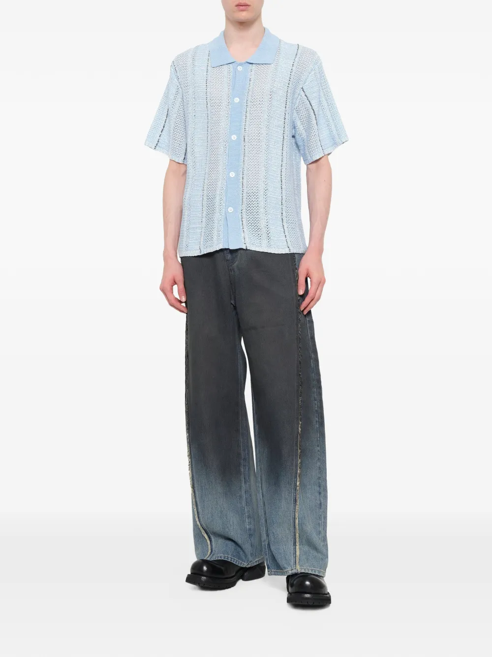 Feng Chen Wang Gebreid overhemd Blauw