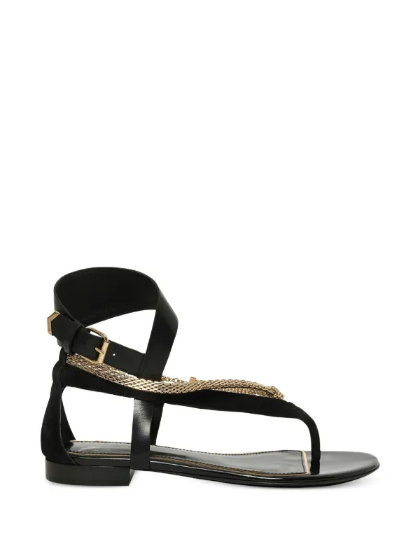 Lanvin Chain-embellished Buckle-fastening Sandals in Black