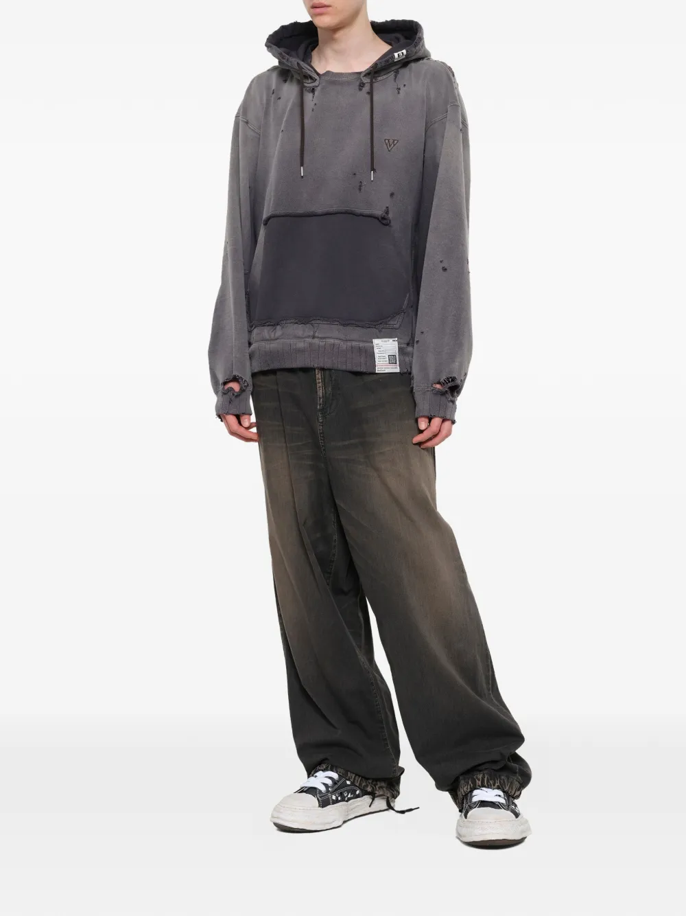 Maison MIHARA YASUHIRO Gerafelde hoodie met vervaagd effect Zwart