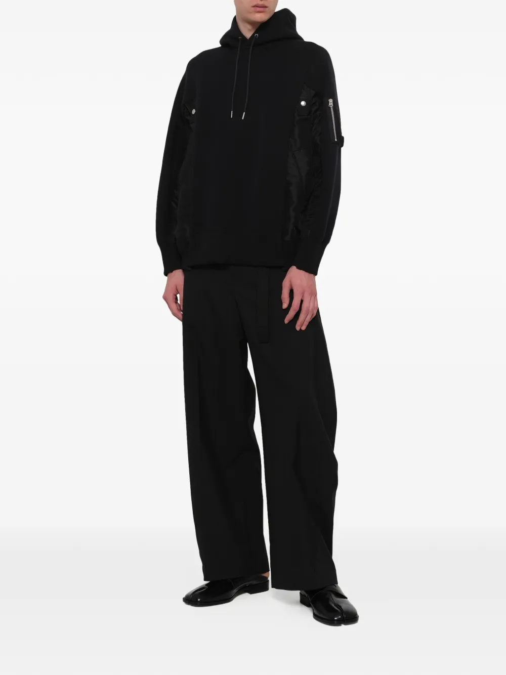 sacai Sponge Sweat twill hoodie Zwart