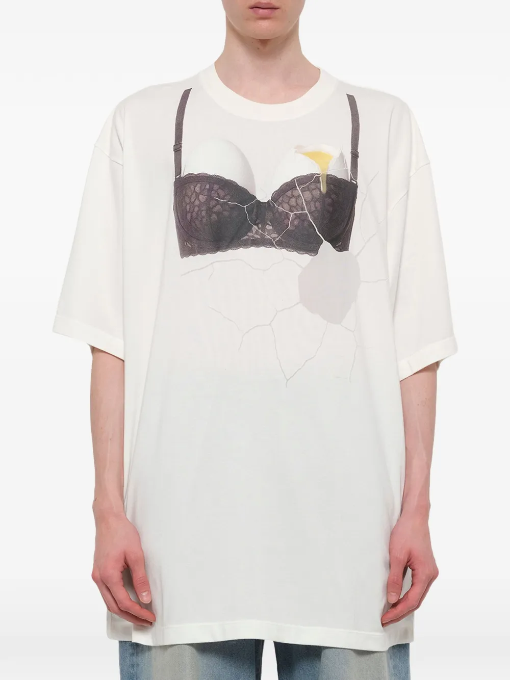 Doublet Egg Bra T-shirt met grafische print Wit