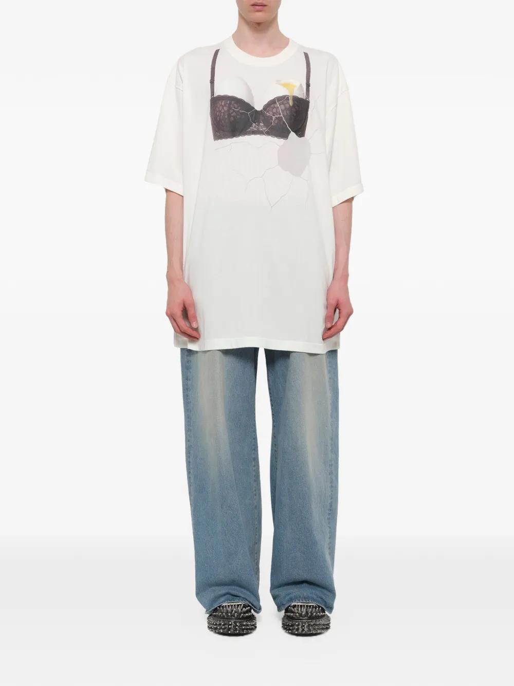 Doublet Egg Bra T-shirt met grafische print Wit