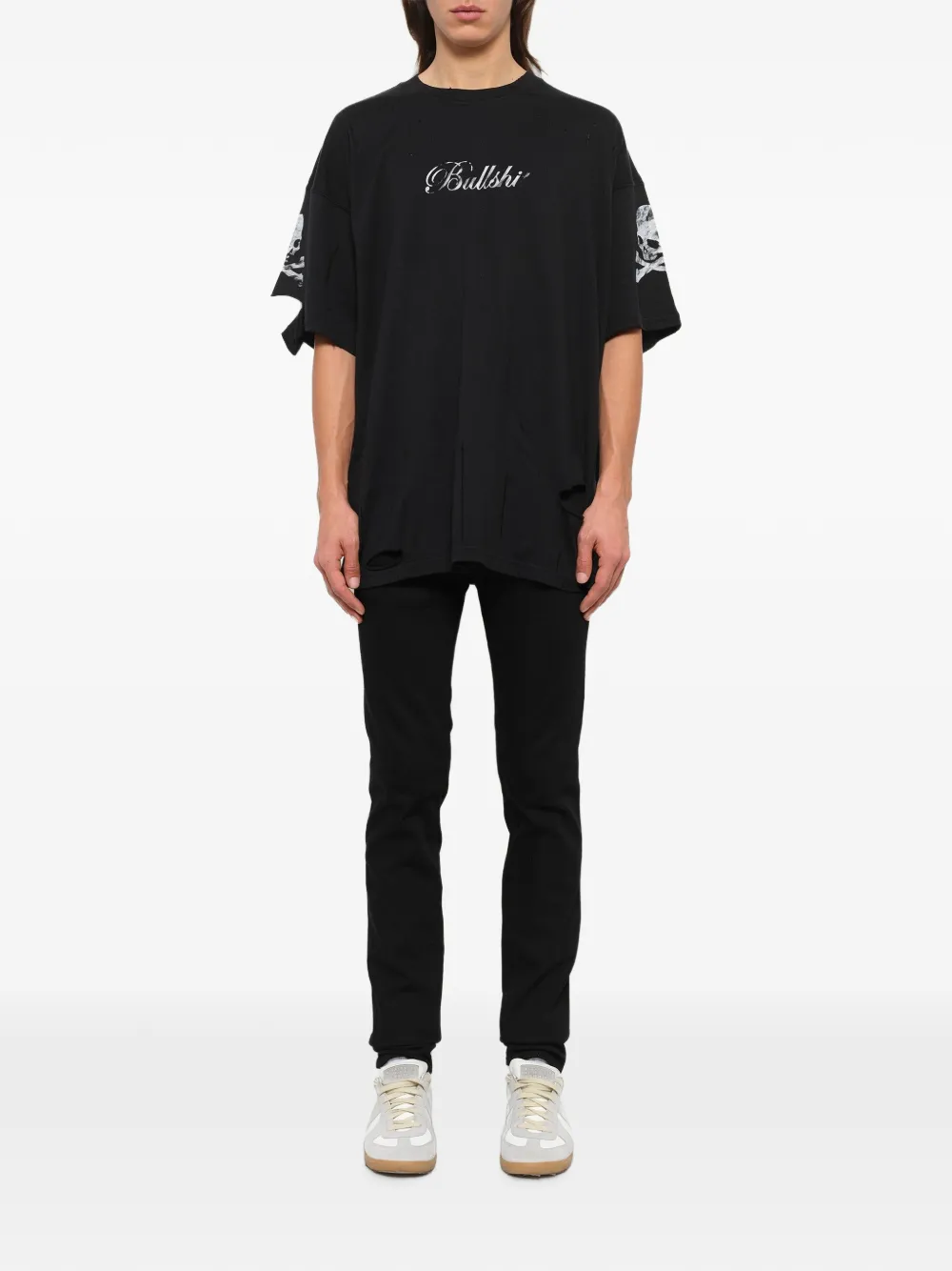 Mastermind Japan Gerafeld T-shirt met doodskopprint Zwart