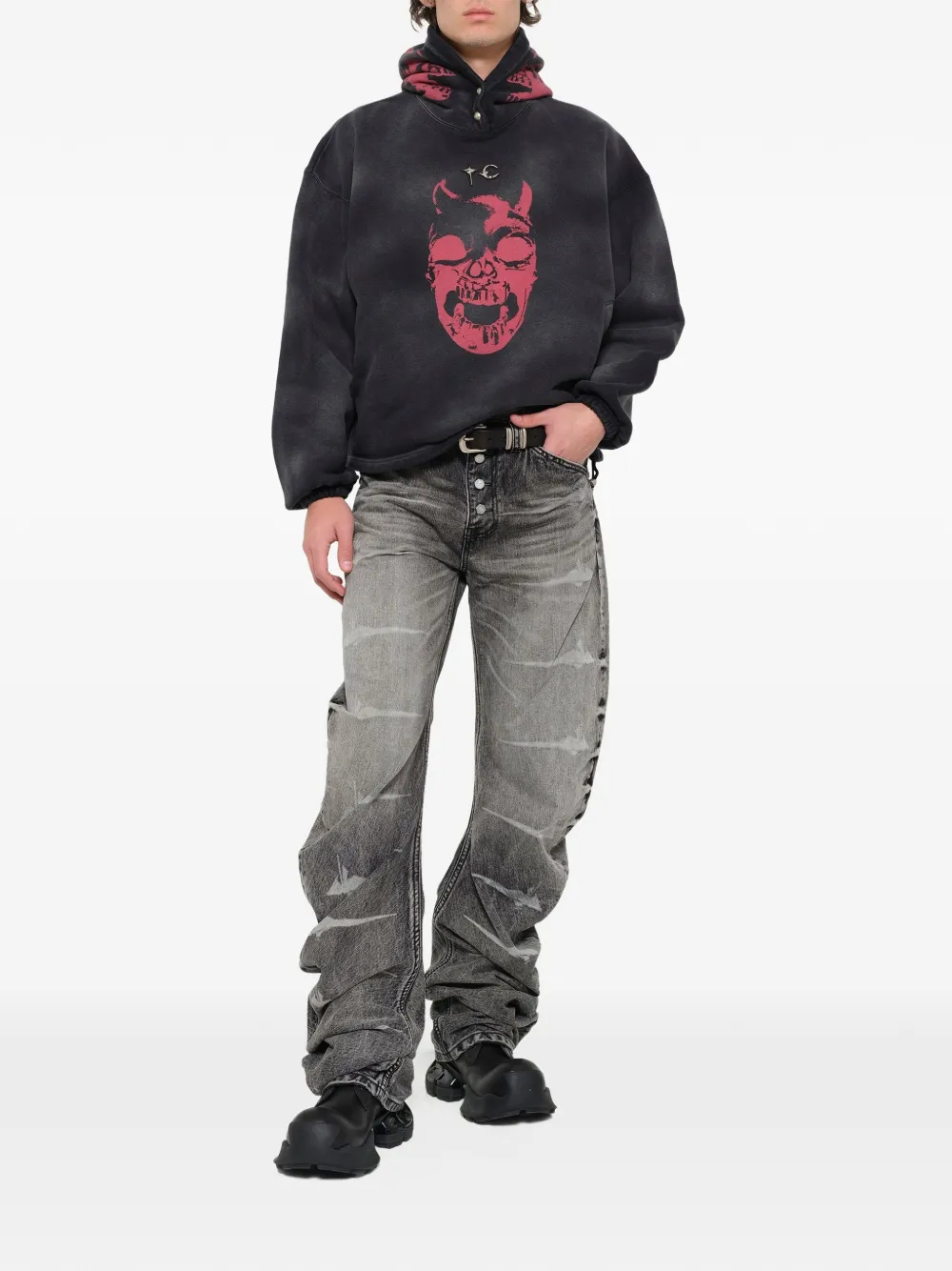 THUG CLUB Riding Skull hoodie Zwart