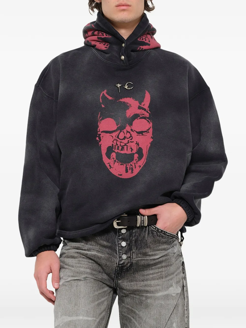 THUG CLUB Riding Skull hoodie Zwart