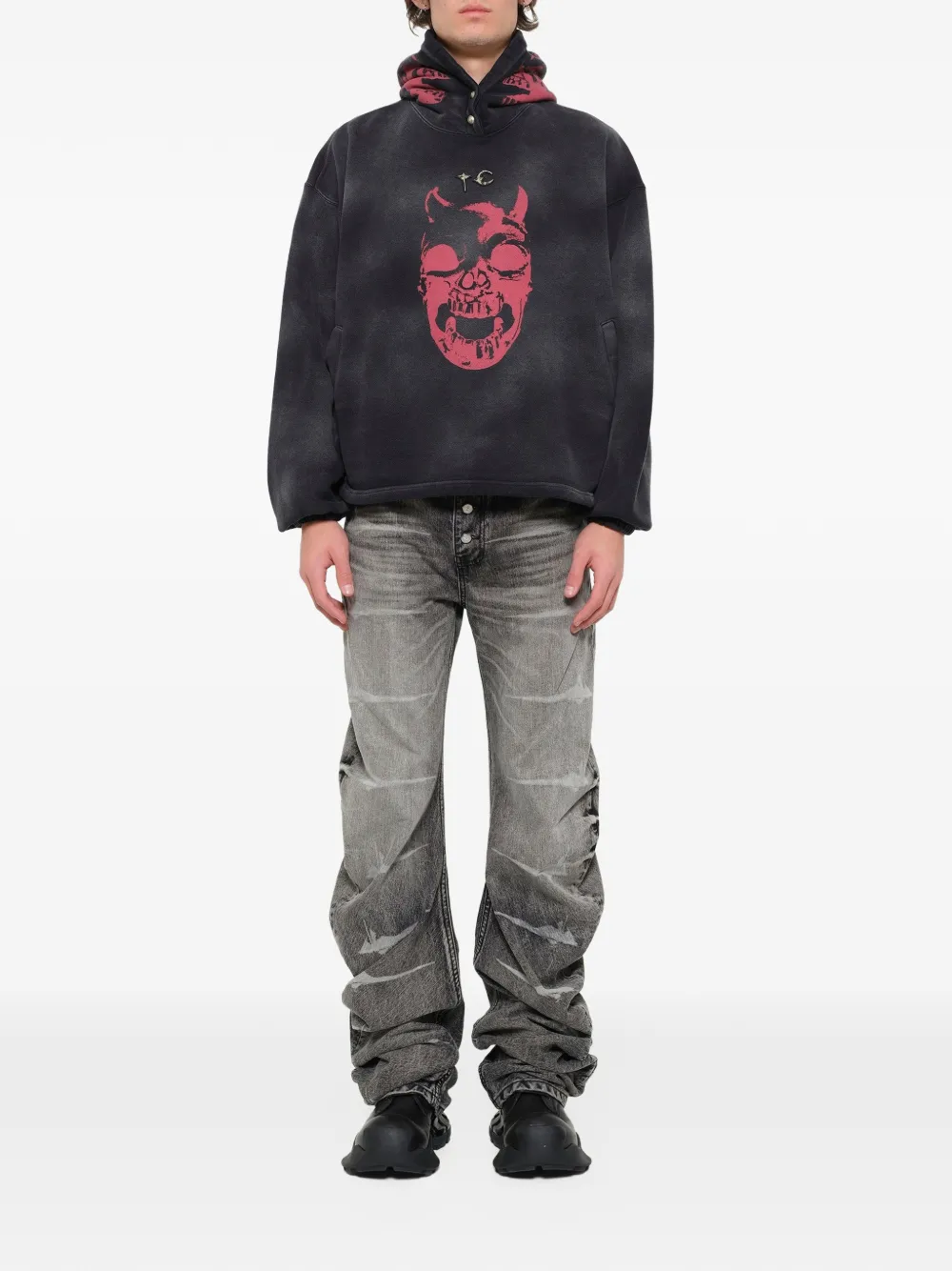 THUG CLUB Riding Skull hoodie Zwart