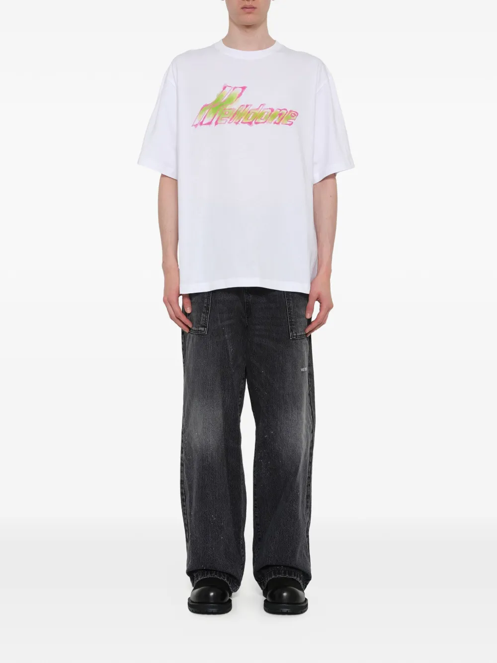 We11done T-shirt met aquarelprint Wit