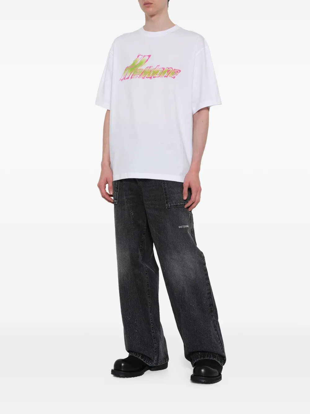 We11done T-shirt met aquarelprint Wit