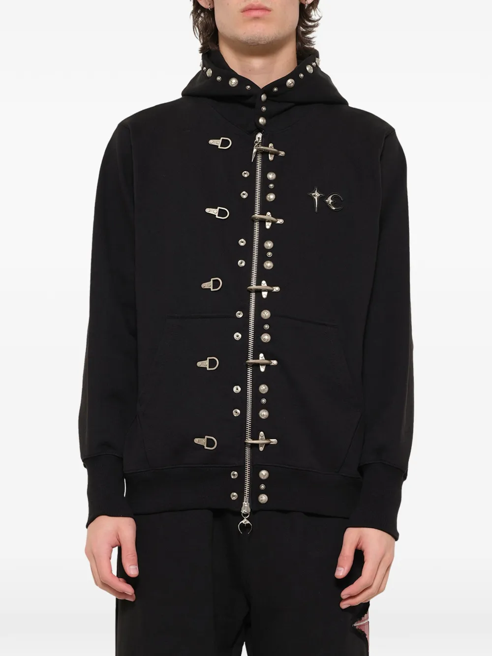 THUG CLUB Hoodie met rits en studs Zwart