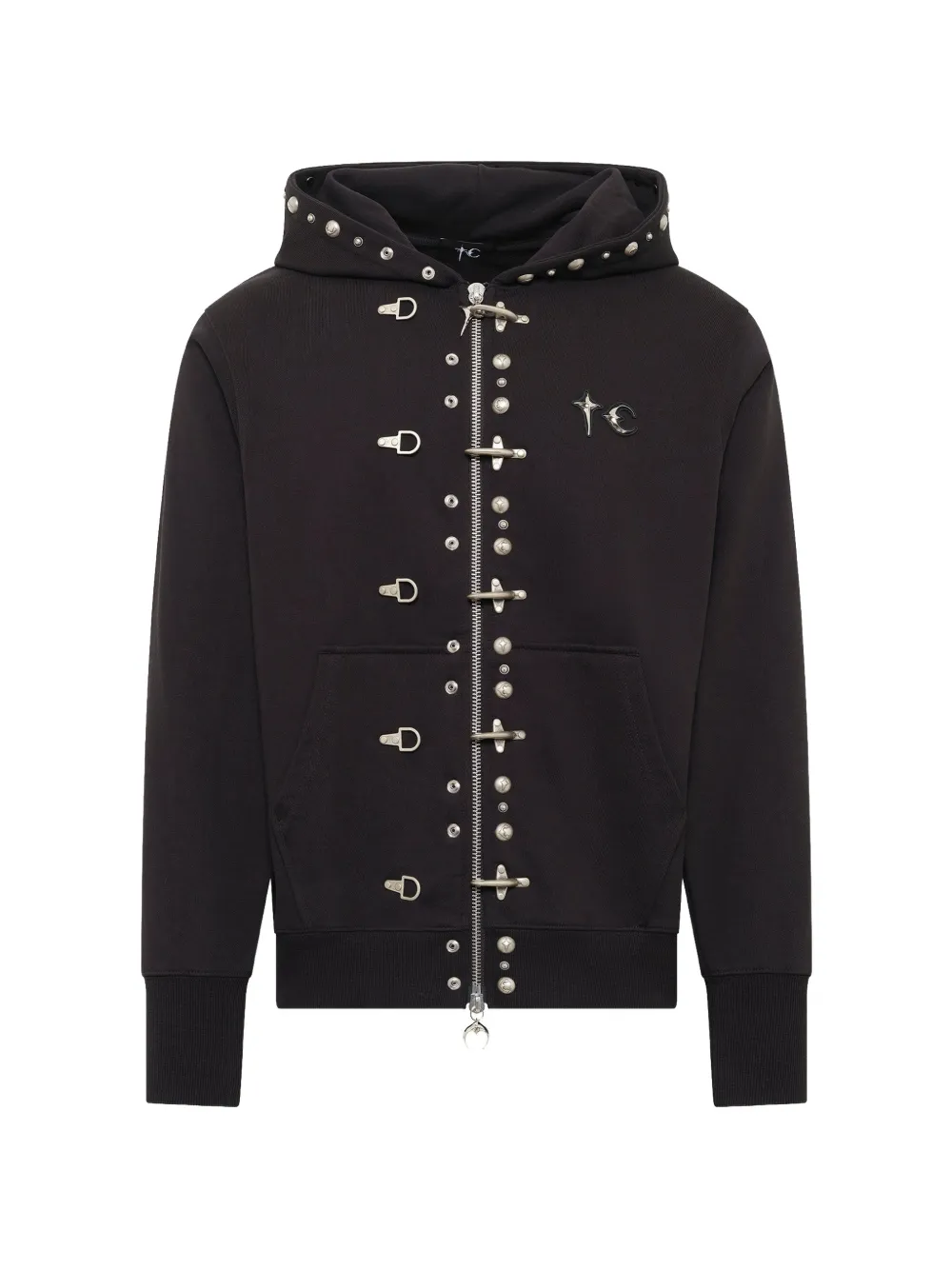 THUG CLUB studded zip-up hoodie - Nero