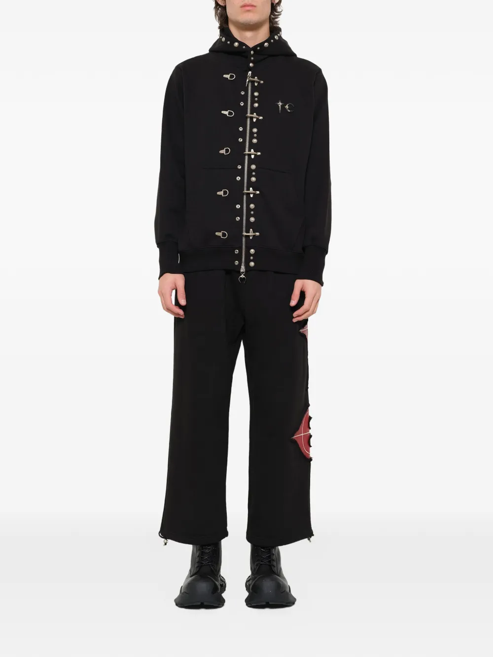 THUG CLUB Hoodie met rits en studs Zwart