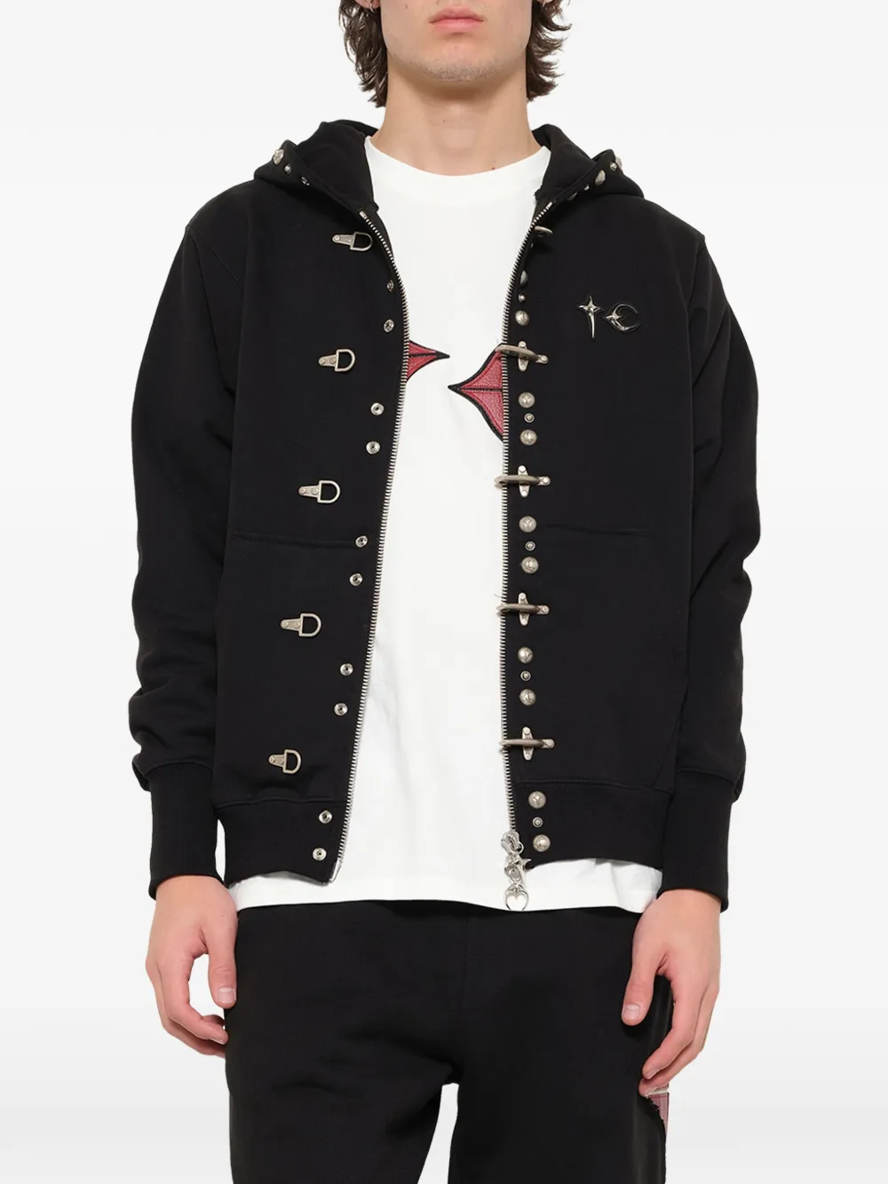 THUG CLUB Hoodie met rits en studs Zwart