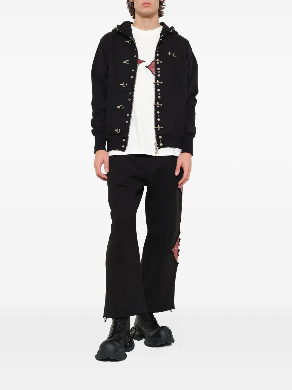 THUG CLUB Hoodie met rits en studs Zwart