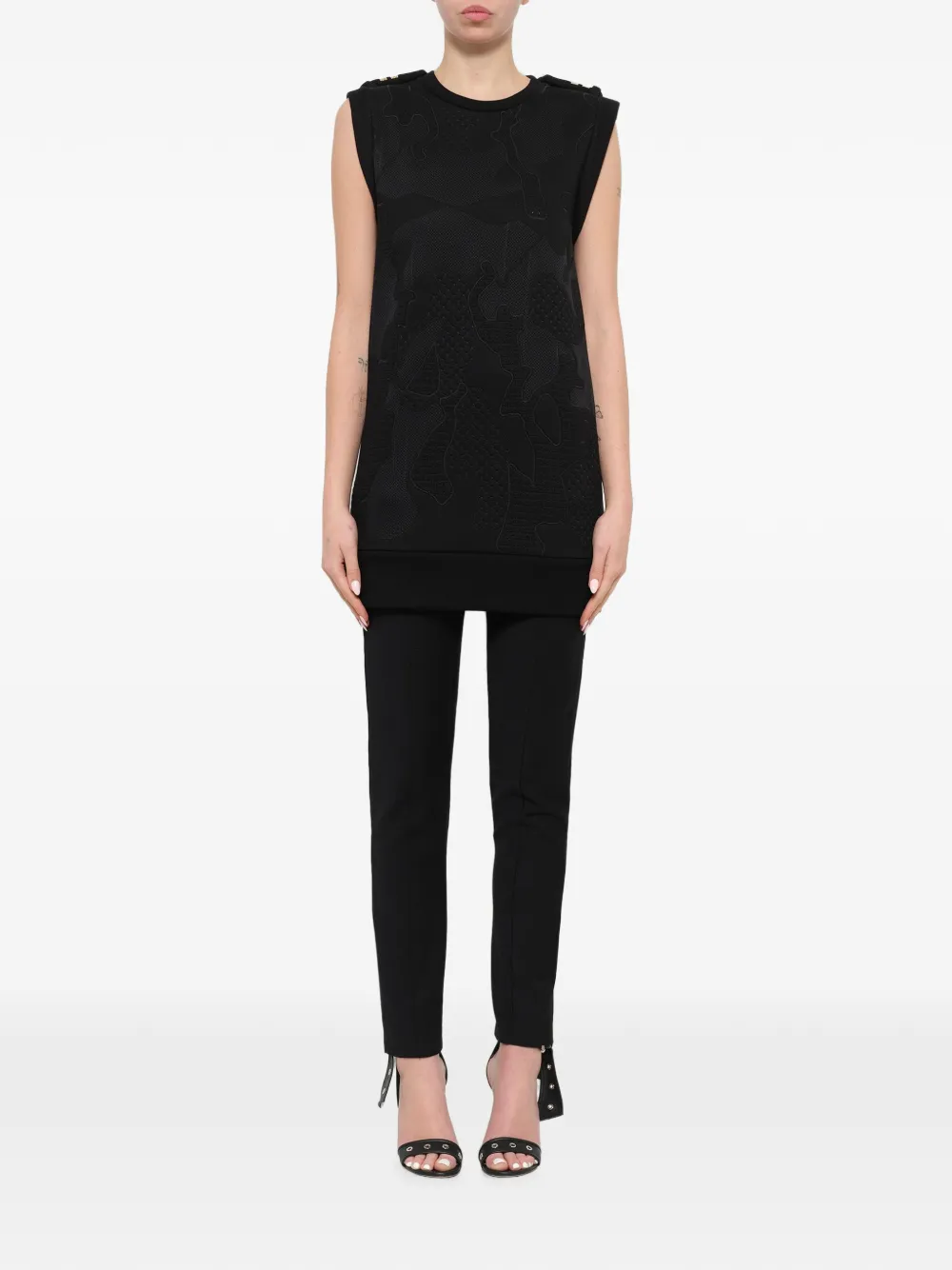 Neil Barrett Top met camouflageprint en epauletten Zwart
