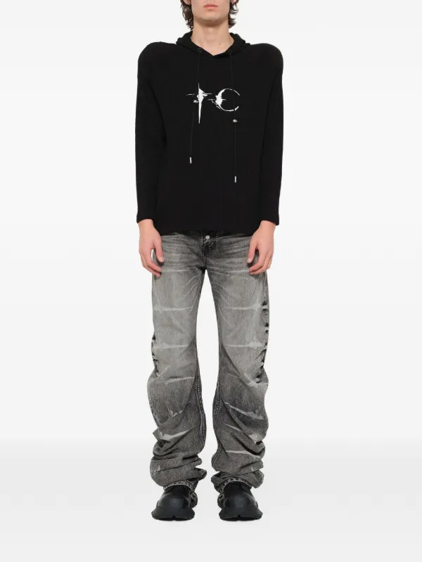 THUG CLUB Bulk Shoulder ワッフルニット パーカー | ブラック