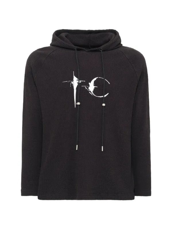 【美品】Thug clubサグクラブ ワッフルニット　size2 黒 THUG CLUB Bulk Shoulder ワッフルニット パーカー | ブラック