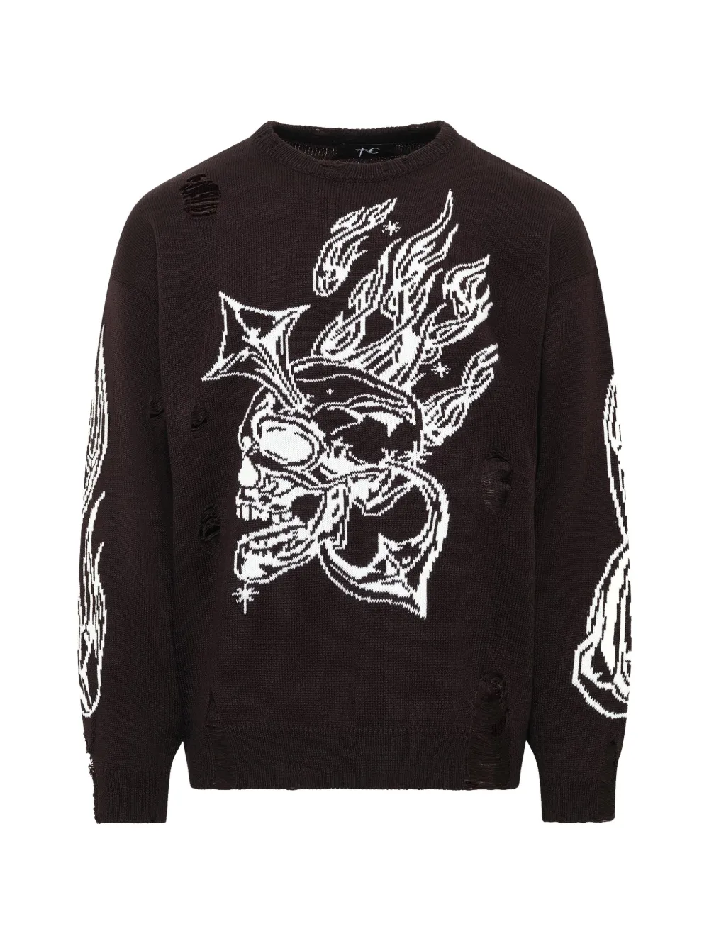 THUG CLUB Chrome Skull distressed-knit sweater - Nero