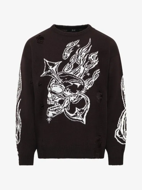 THUG CLUB Chrome Skull distressed-knit sweater
