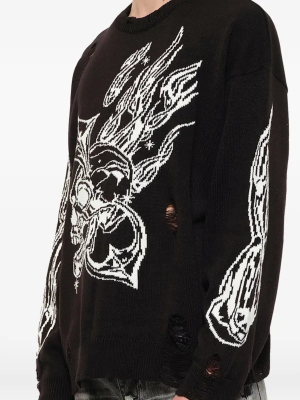 THUG CLUB Chrome Skull distressed-knit Sweater | Black | FARFETCH KW