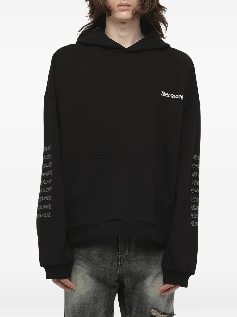 We11done Punk Teddy hoodie Zwart