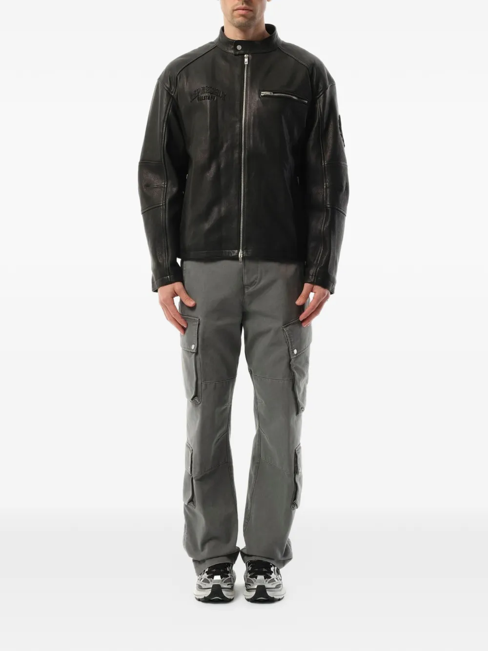 Represent Belstaff Cafe Racer bikerjack met borduurwerk Zwart
