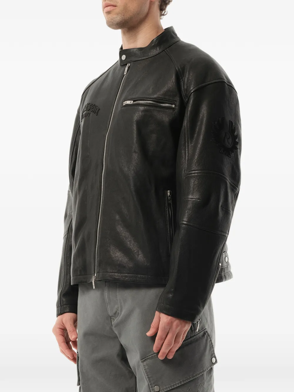Represent Belstaff Cafe Racer bikerjack met borduurwerk Zwart