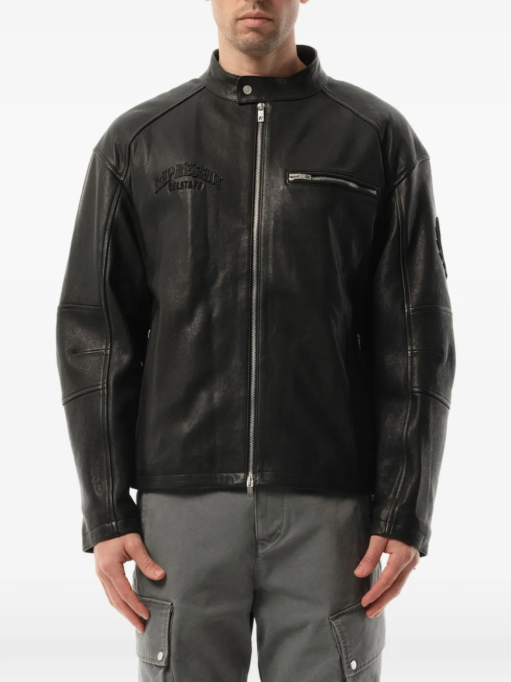 Represent Belstaff Cafe Racer bikerjack met borduurwerk Zwart