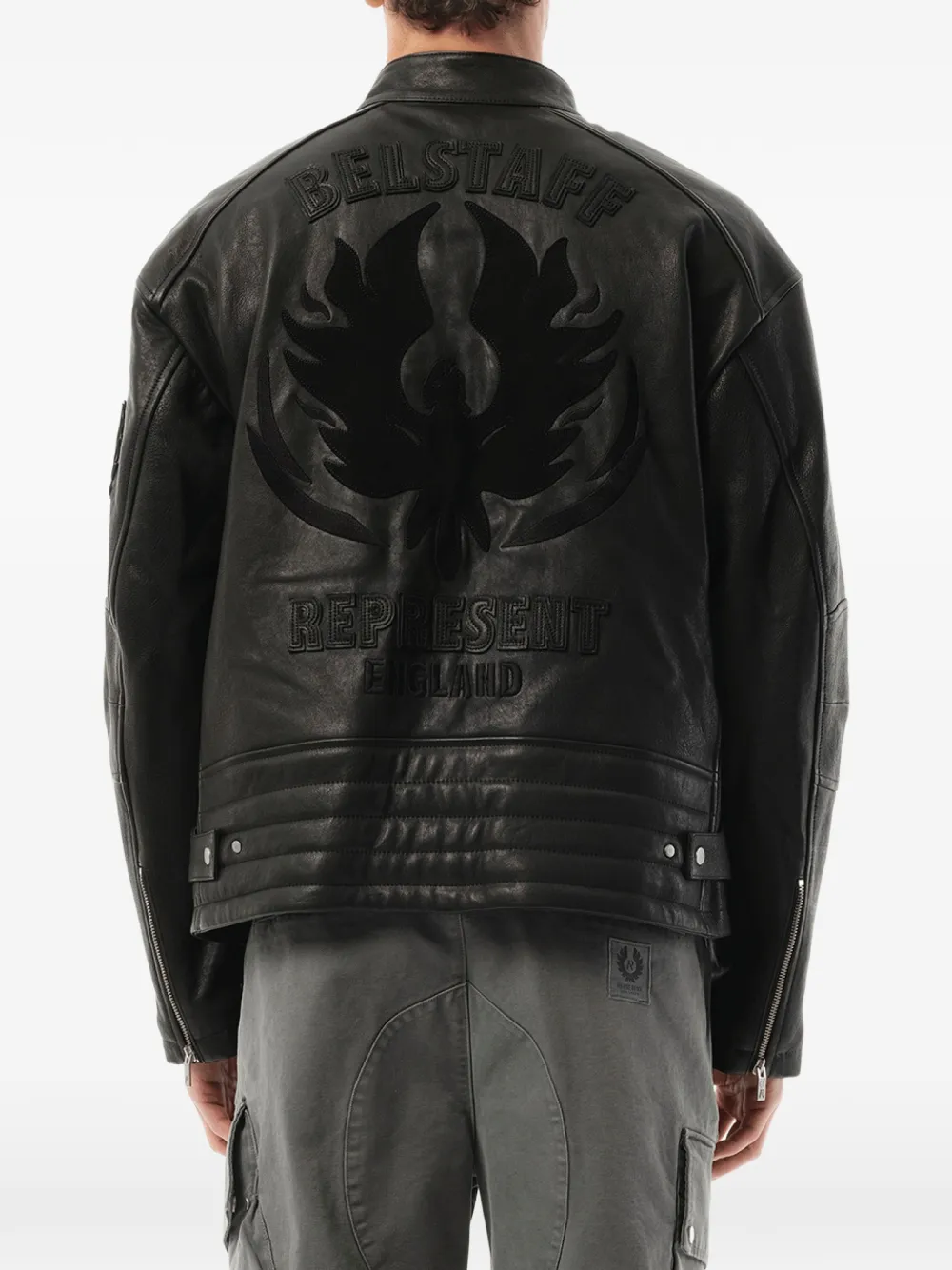 Represent Belstaff Cafe Racer bikerjack met borduurwerk Zwart