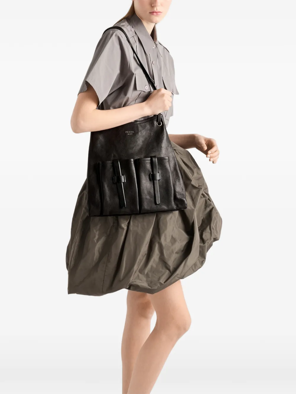 Prada Route grote leren tas Zwart