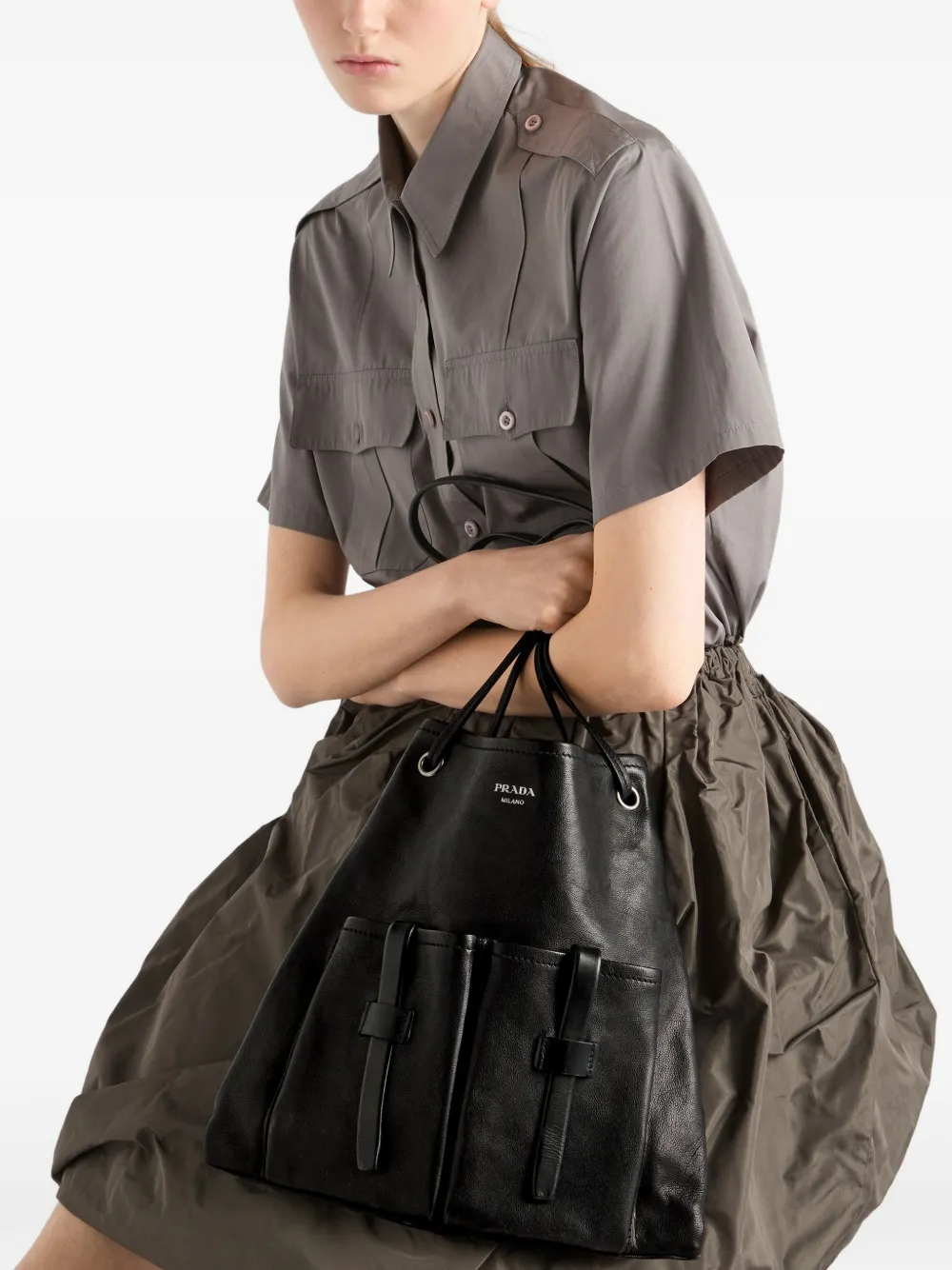 Prada Route grote leren tas Zwart