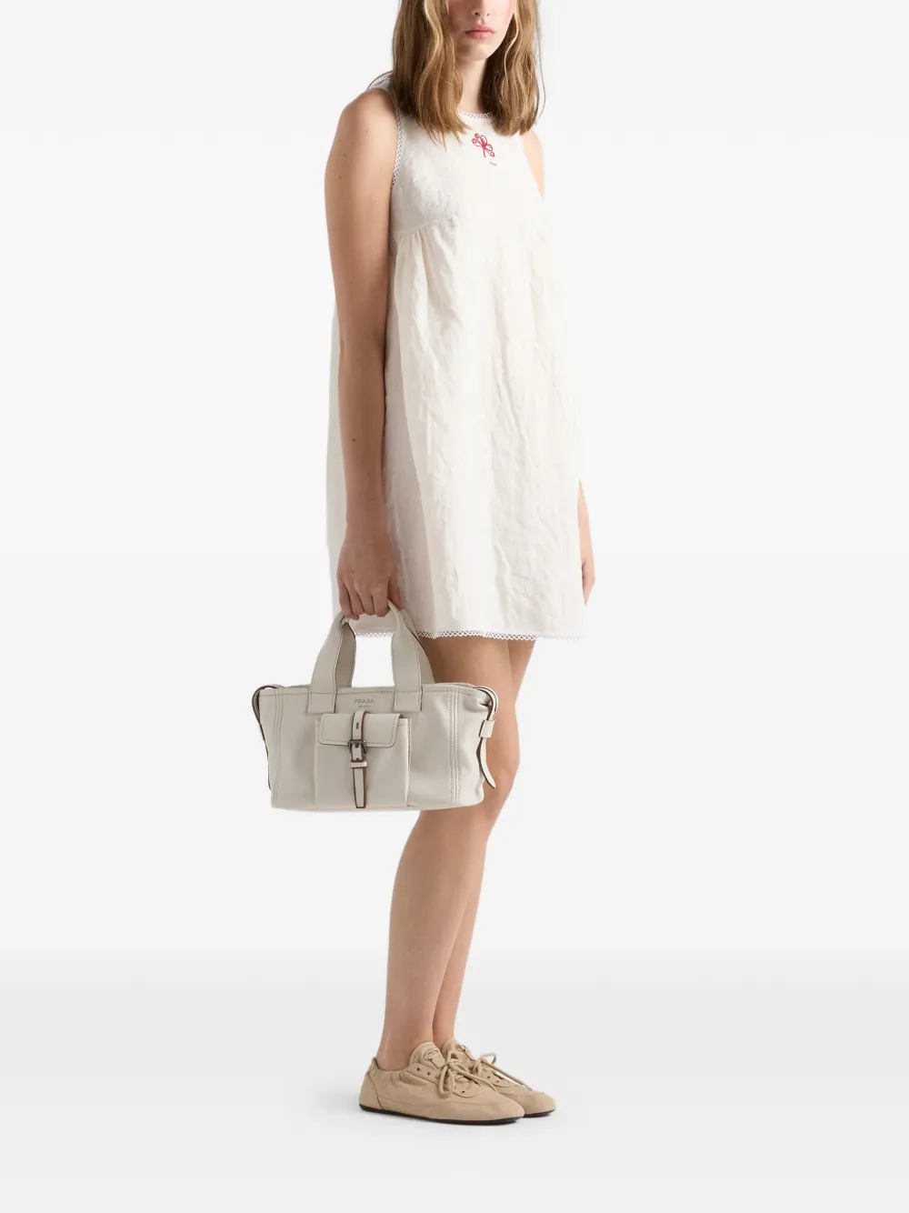Prada Route medium leren shopper Beige
