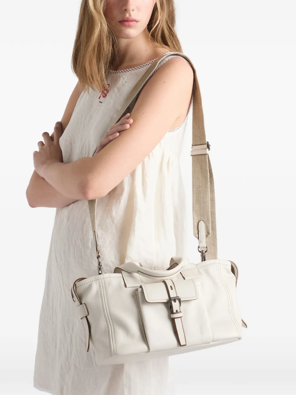 Prada Route medium leren shopper Beige