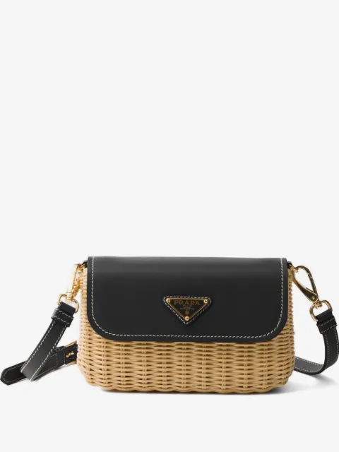 Prada small wicker and leather shoulder bag