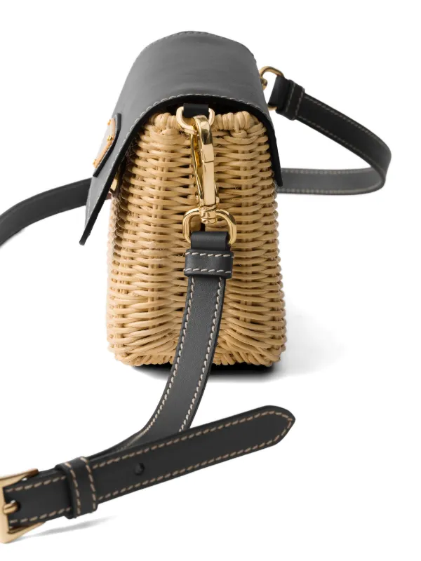 Prada ウィッカー＆レザーショルダーバッグ S | ニュートラル 