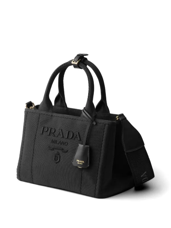 031 美品 PRADA 三室構造 トートバッグ ハンドバッグ 肩掛け 黒 n2 Prada Jardinière Small Cotton Canvas Bag | Black | FARFETCH AO