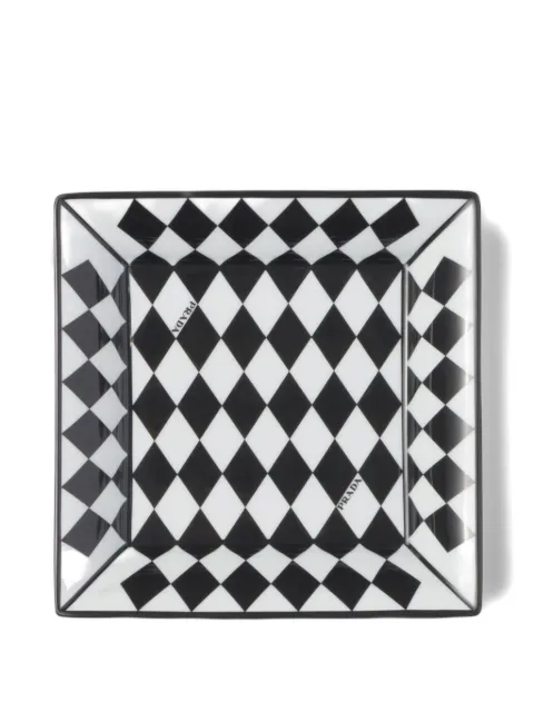 Prada Large square porcelain catchall tray - Checkerboard