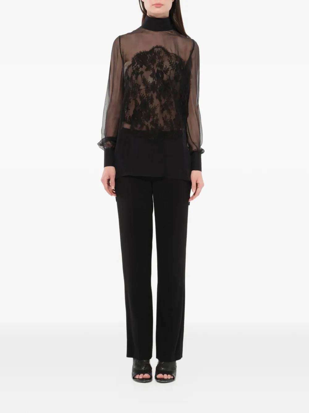  Givenchy Blusa Podium Con Panel De Encaje - Negro 