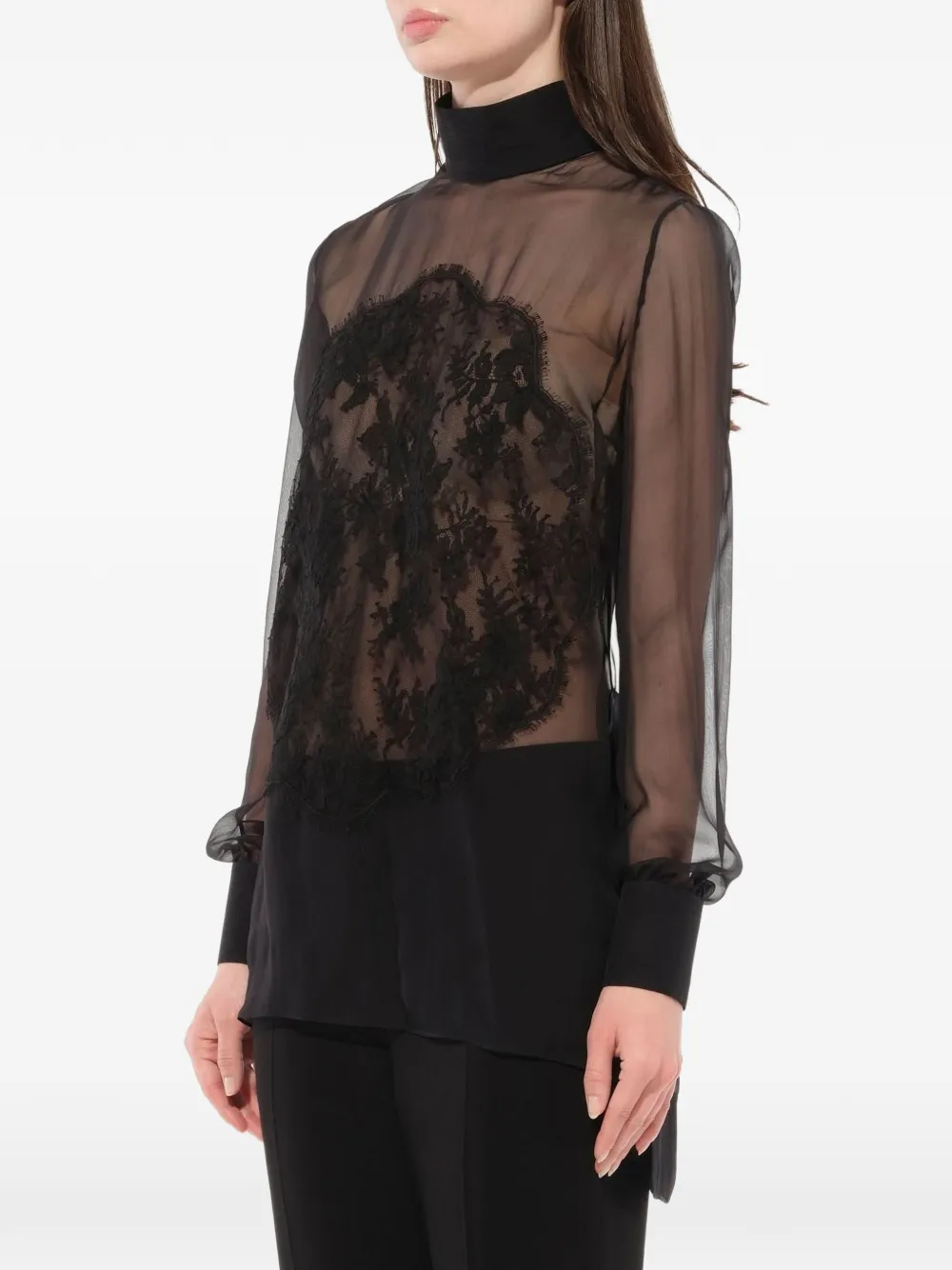 Givenchy Blusa Podium Con Panel De Encaje - Negro 