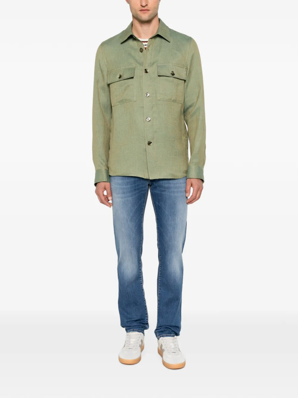 Jacob Cohën Herringbone-weave Button-up Jacket in Green, view 2