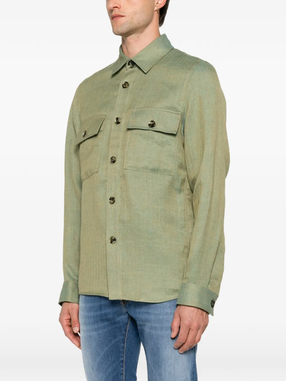 Jacob Cohën Herringbone-weave Button-up Jacket in Green, view 3