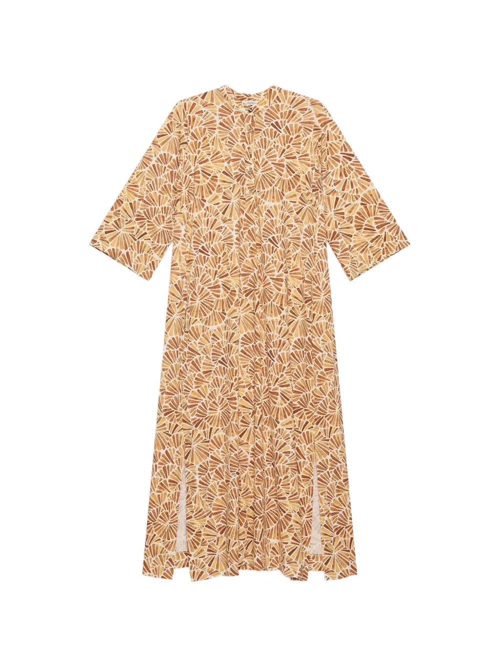 Maliparmi Fan-print Side-slit Midi Dress In Orange