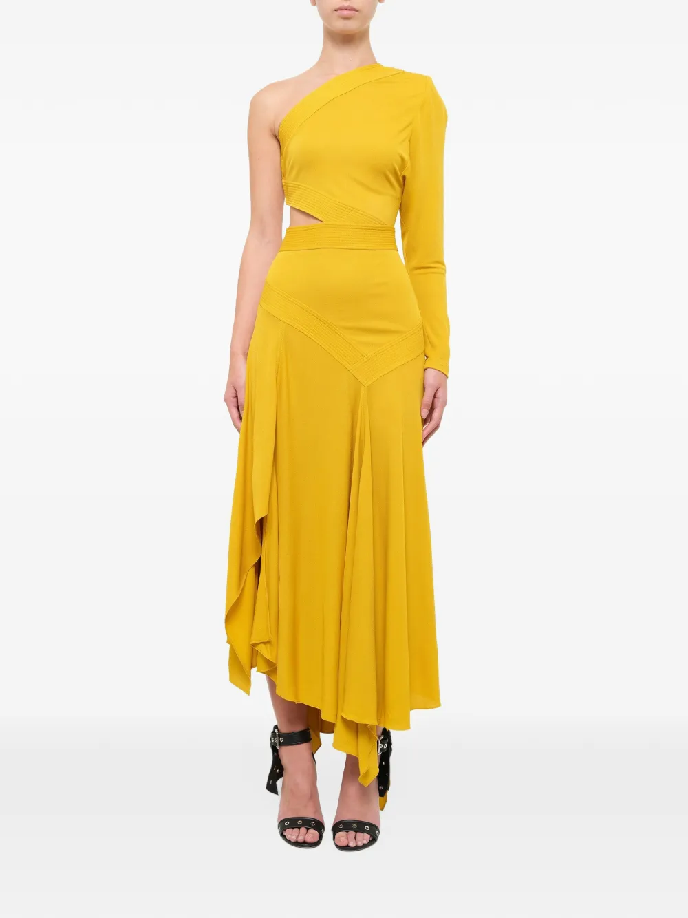 Givenchy one-shoulder cutout midi dress Geel