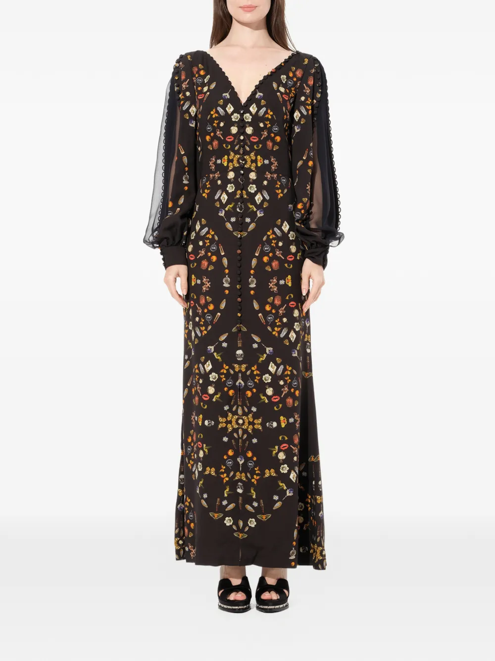 Alexander McQueen obsidian-print long-sleeve dress - Schwarz