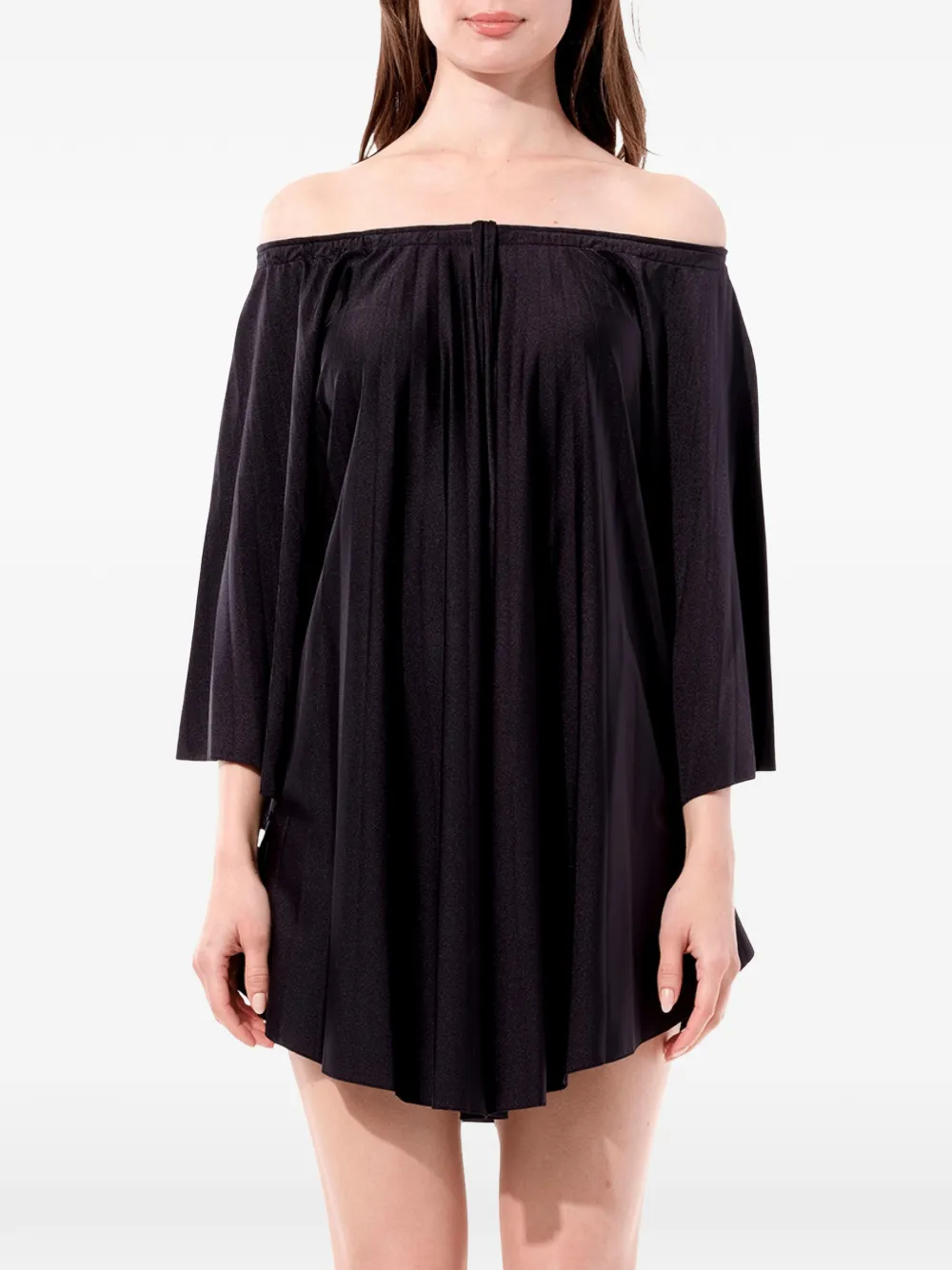 Balenciaga off-the-shoulder pleated mini dress - Nero