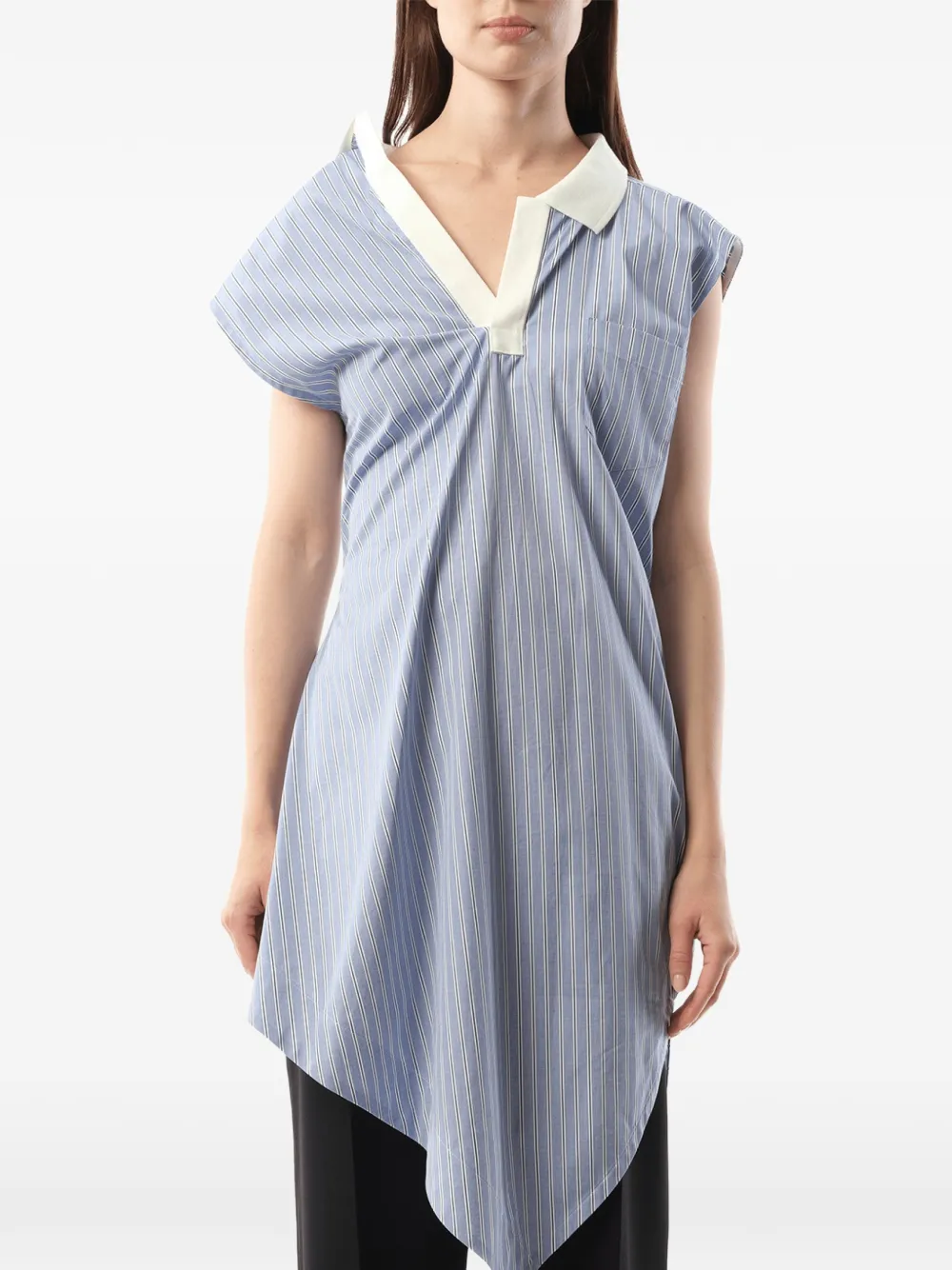 sacai Gestreepte blouse met asymmetrische zoom Blauw