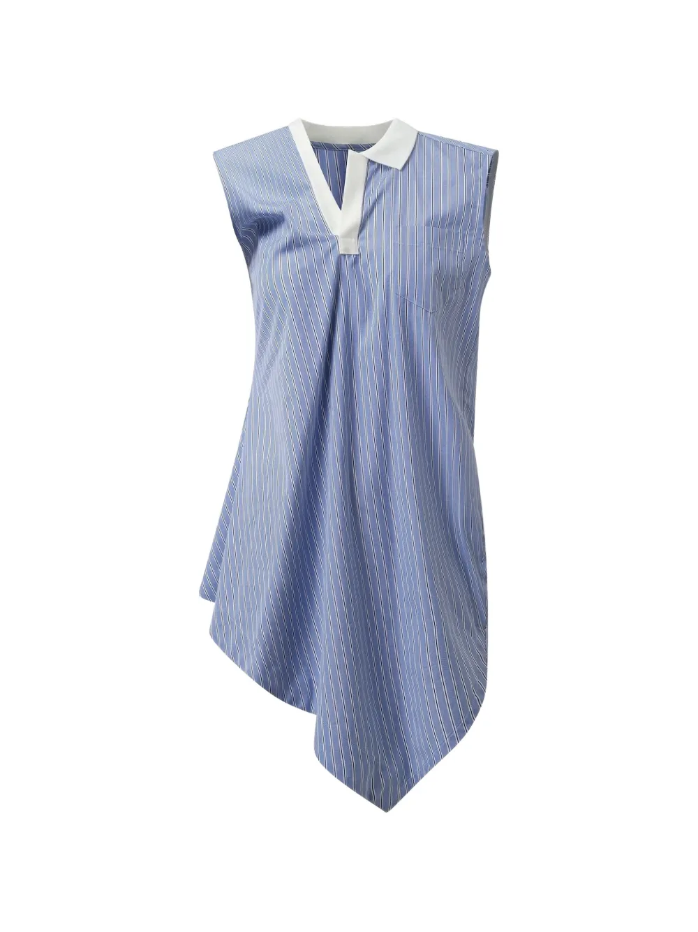 sacai asymmetric-hem striped blouse - Blu